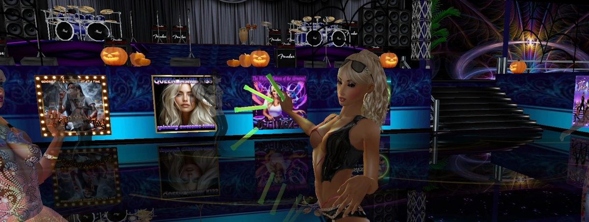Sexy blonde female avatar dancing in the red light center game
